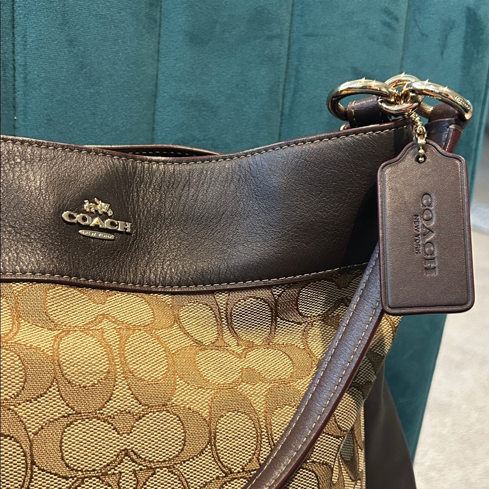 Coach Lexy Tan and Brown Signature Canvas Shoulder Bag NWOT - Picture 3 of 9